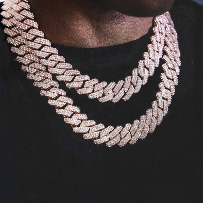 Street Luxury Iced Out Out 20mm 3-row Handset Cuban Chain In Rose Gold - Image 3