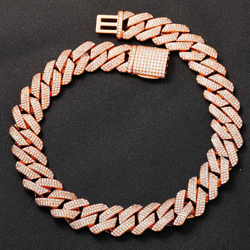 Street Luxury Iced Out Out 20mm 3-row Handset Cuban Chain In Rose Gold - Image 4