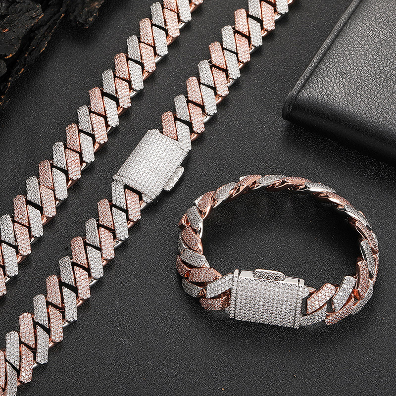 Street Luxury Iced Out Out 20mm 3-row Handset Cuban Chain In Rose Gold - Image 5