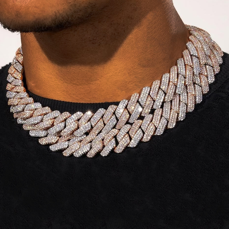 Street Luxury Iced Out Out 20mm 3-row Handset Cuban Chain In Rose Gold - Image 6