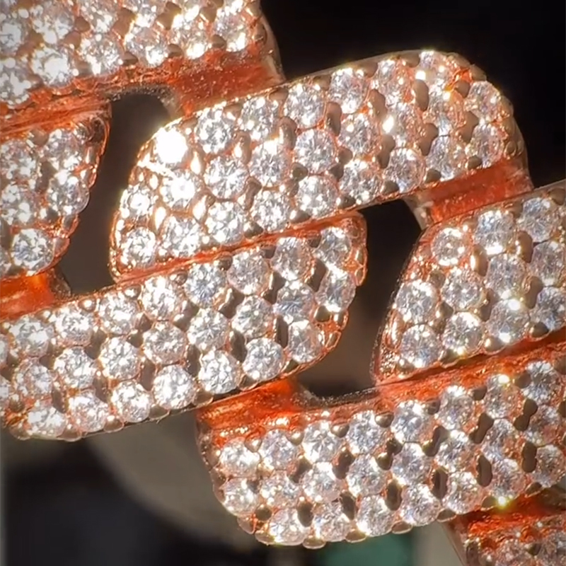 Street Luxury Iced Out Out 20mm 3-row Handset Cuban Chain In Rose Gold - Image 7
