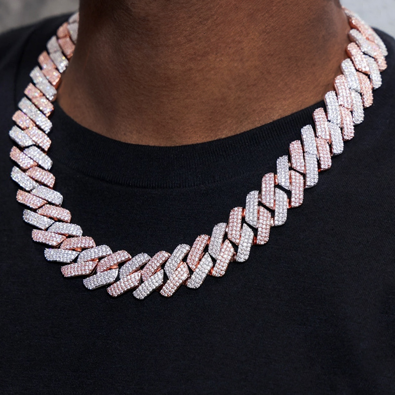 Street Luxury Iced Out Out 20mm 3-row Handset Cuban Chain In Rose Gold