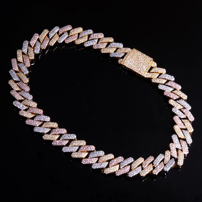 Iced Out 20mm 3-row Handset Tricolor Cuban Chain With Street Luxury Shine - Image 3