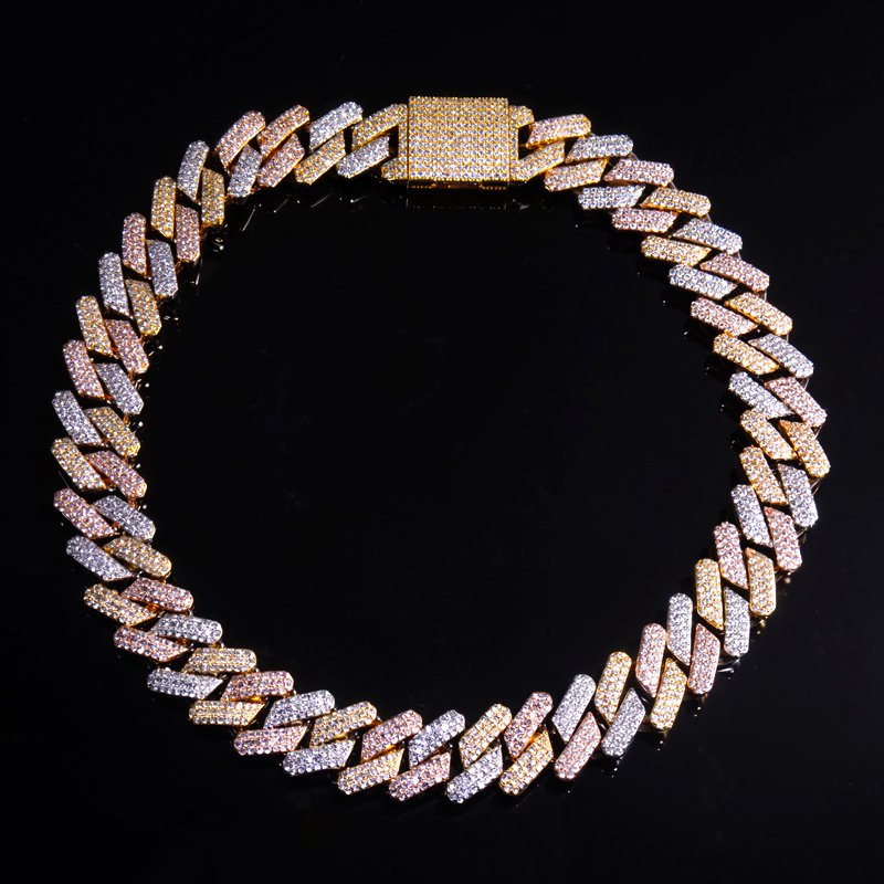 Iced Out 20mm 3-row Handset Tricolor Cuban Chain With Street Luxury Shine - Image 5
