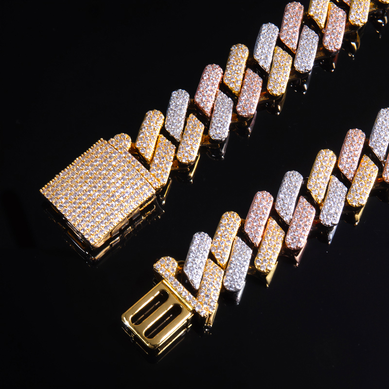 Iced Out 20mm 3-row Handset Tricolor Cuban Chain With Street Luxury Shine - Image 6