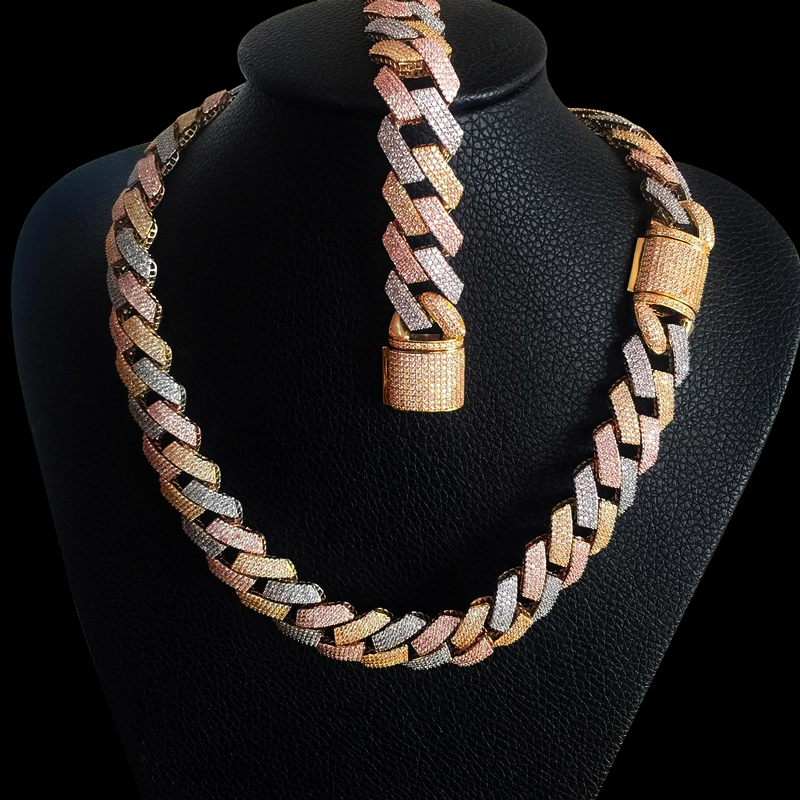 Iced Out 20mm 3-row Handset Tricolor Cuban Chain With Street Luxury Shine - Image 7