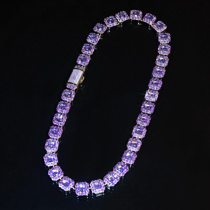 12mm Handset Purple Clustered Tennis Chain In Black Gold Iced Out - Image 5