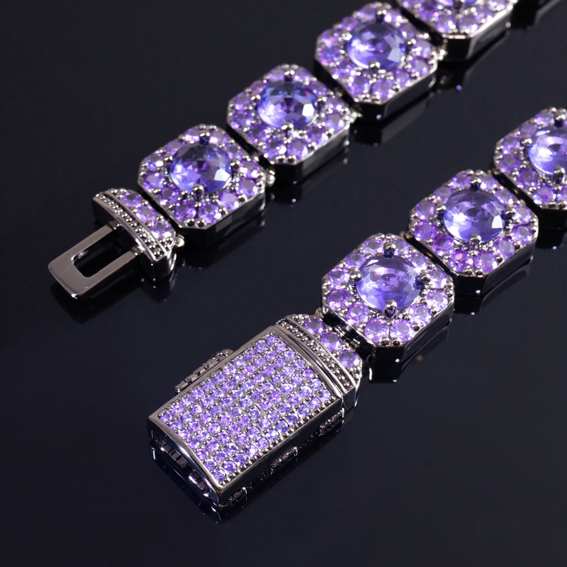 12mm Handset Purple Clustered Tennis Chain In Black Gold Iced Out - Image 6