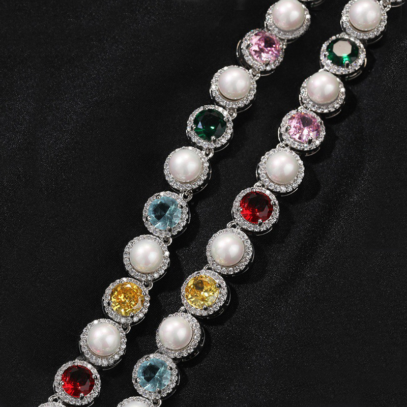 10mm Iced Out Out Colorful Gemstone Pearl Tennis Chain Gold - Image 8