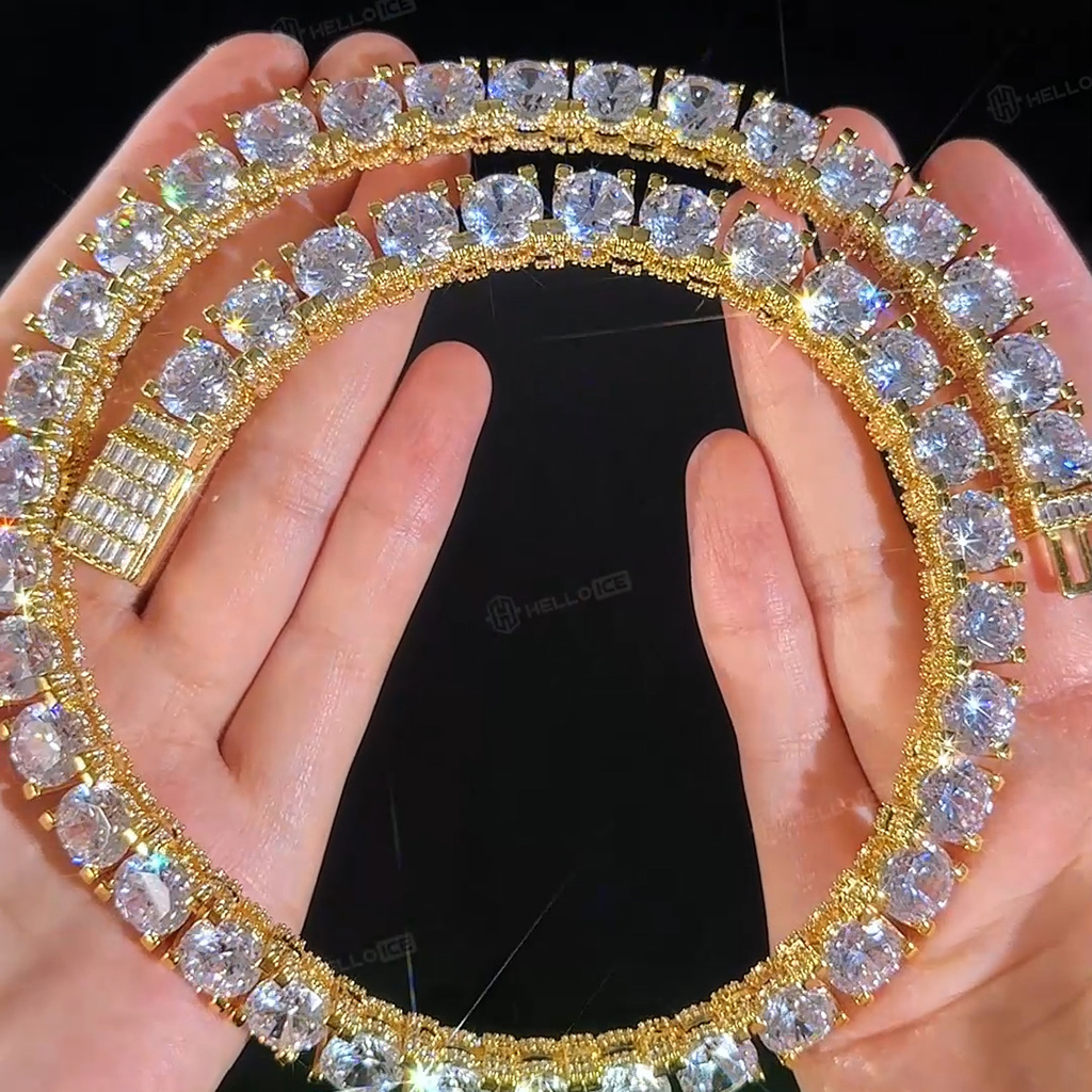 10mm Iced Out Out Side With Diamonds Tennis Chain With Street Luxury Shine - Image 7
