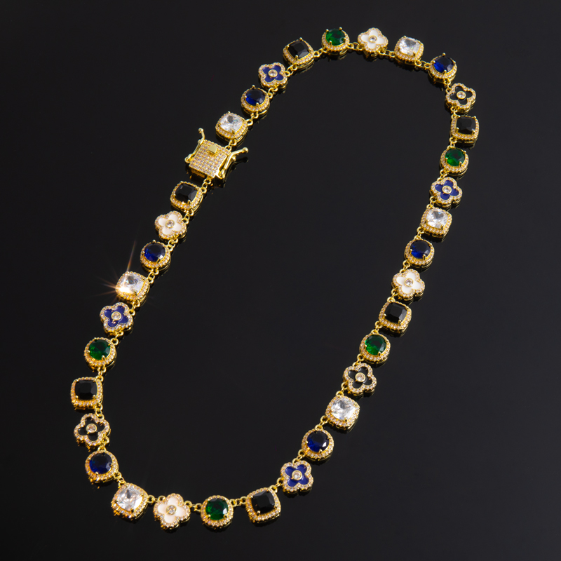 Multicolored Gemstones Geometric Flowers Necklace With Street Luxury Shine - Image 5