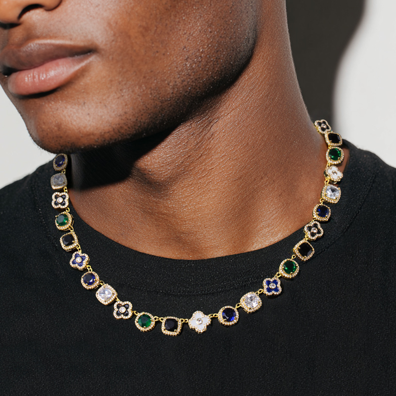 Multicolored Gemstones Geometric Flowers Necklace With Street Luxury Shine