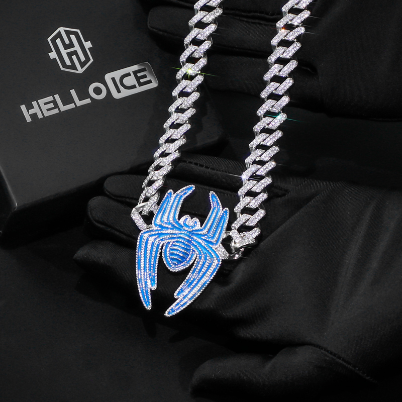 Iced Out Out 12mm Cuban Spider Necklace Silver With Street Luxury Shine - Image 3