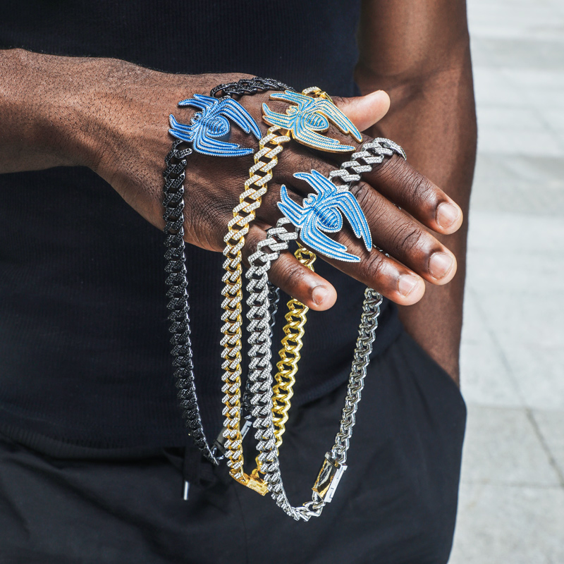 Iced Out Out 12mm Cuban Spider Necklace Silver With Street Luxury Shine - Image 4