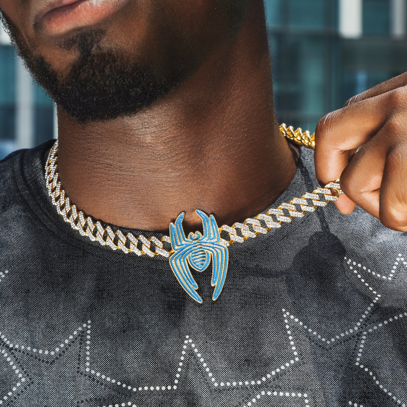 Iced Out Out 12mm Cuban Spider Necklace Silver With Street Luxury Shine