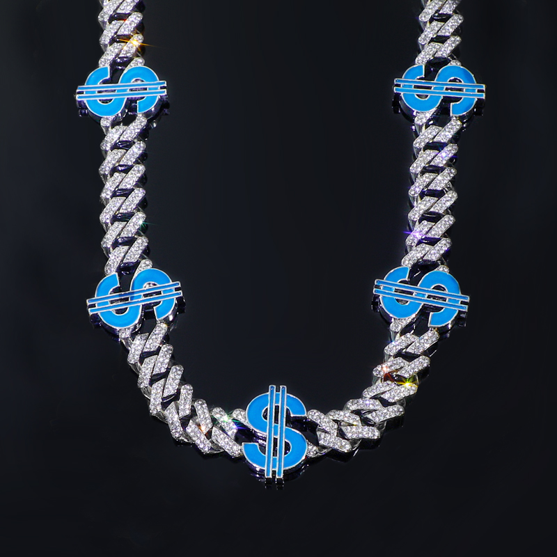 Iced Out Out 12mm Cuban Dollar $ Necklace Gold With Street Luxury Shine - Image 3