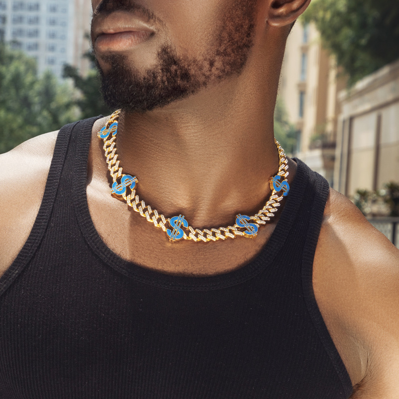 Iced Out Out 12mm Cuban Dollar $ Necklace Gold With Street Luxury Shine - Image 5