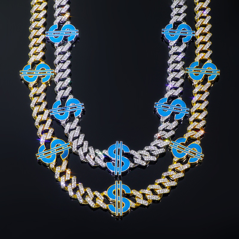 Iced Out Out 12mm Cuban Dollar $ Necklace Gold With Street Luxury Shine - Image 6