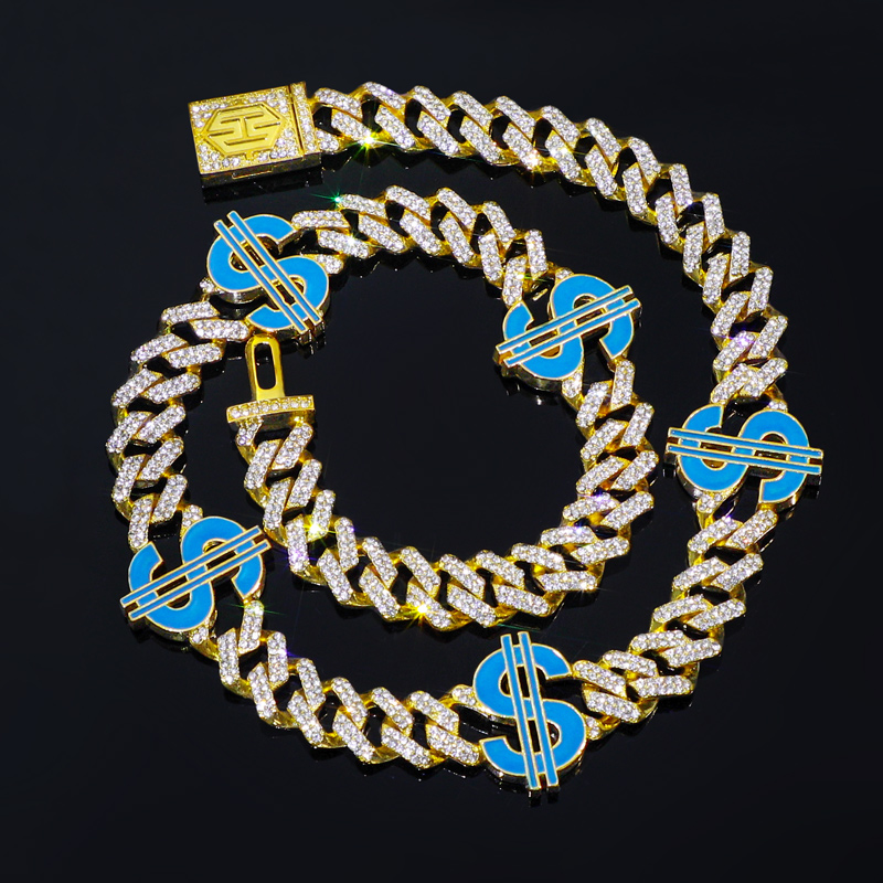 Iced Out Out 12mm Cuban Dollar $ Necklace Gold With Street Luxury Shine - Image 7