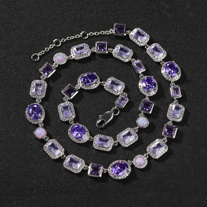 10mm Purple Geometric Gemstone Necklace Silver With Street Luxury Shine - Image 3
