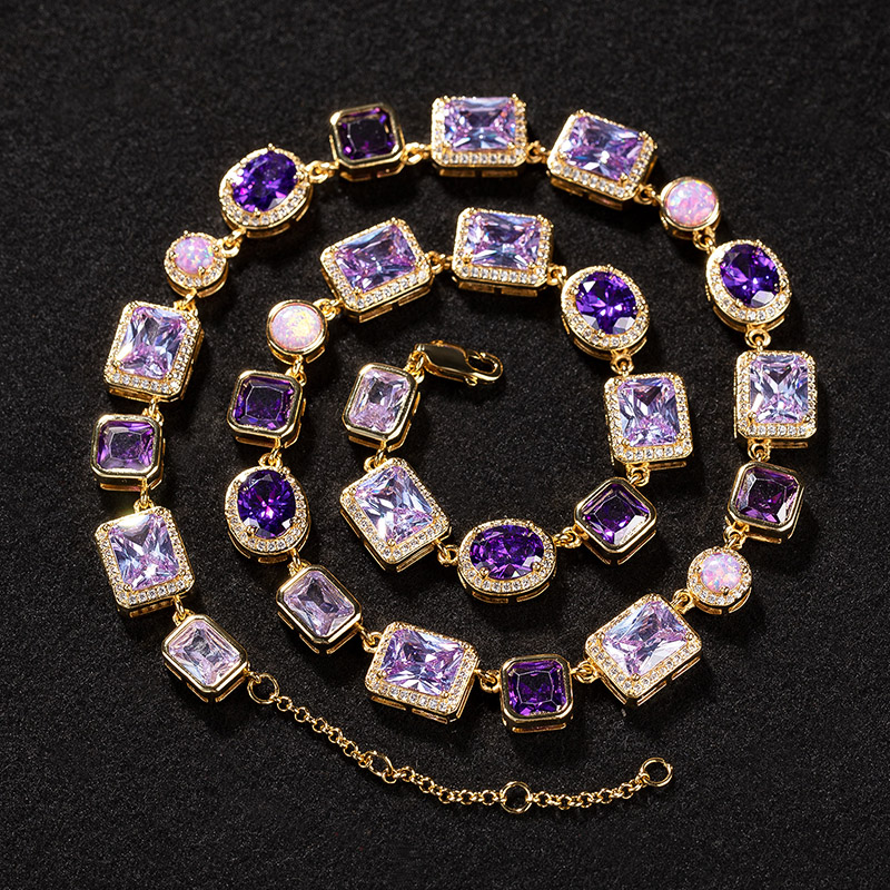 10mm Purple Geometric Gemstone Necklace Silver With Street Luxury Shine - Image 5