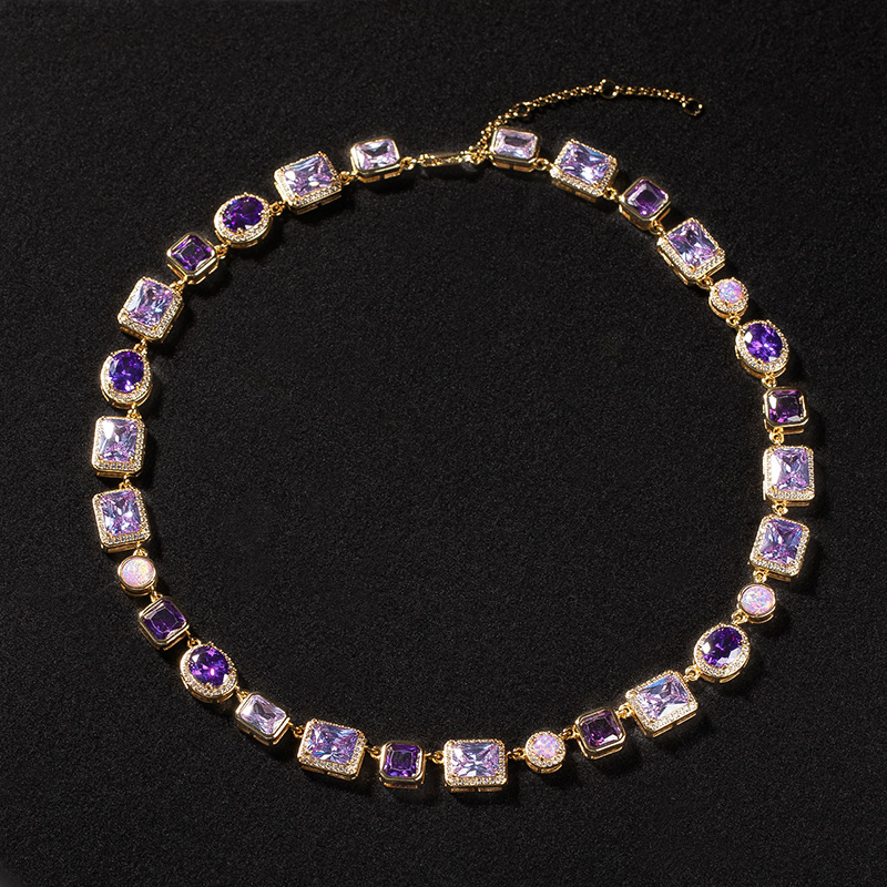 10mm Purple Geometric Gemstone Necklace Silver With Street Luxury Shine - Image 6