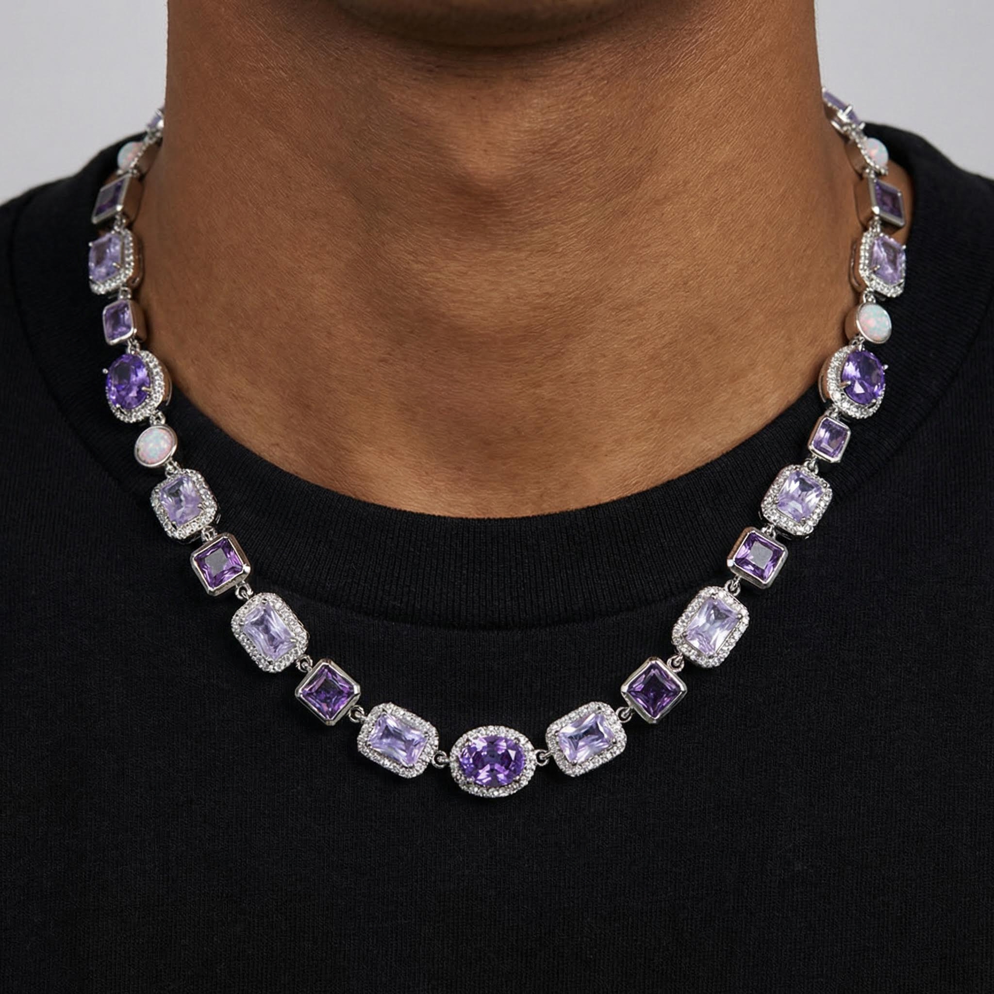 10mm Purple Geometric Gemstone Necklace Silver With Street Luxury Shine