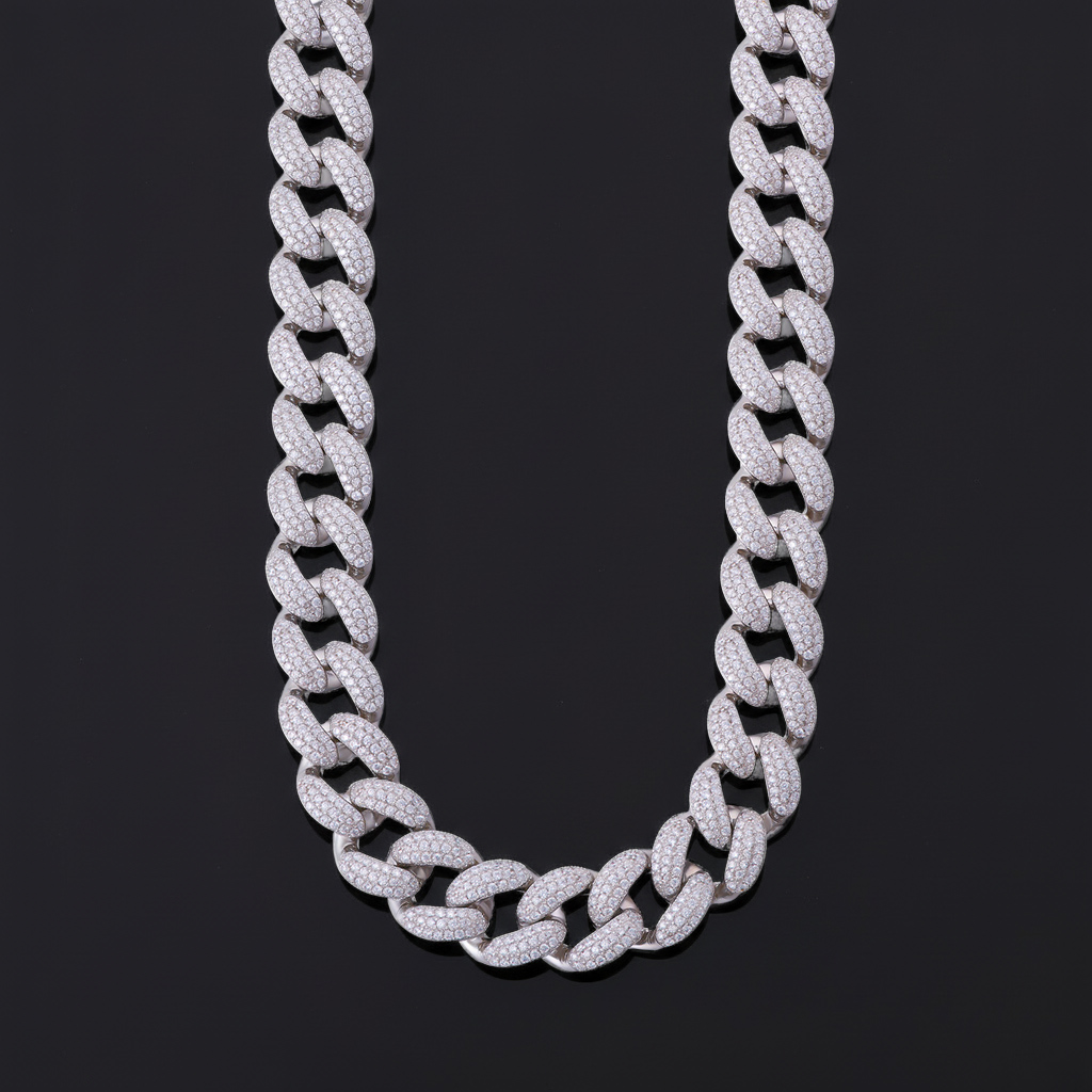 Street Luxury 16mm Iced Out Out Hidden Lock Cuban Chain In White Gold - Image 3