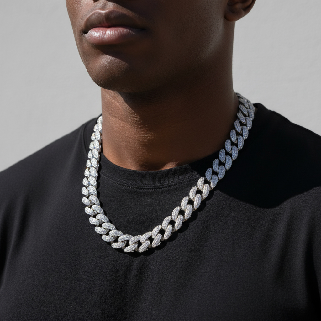 Street Luxury 16mm Iced Out Out Hidden Lock Cuban Chain In White Gold - Image 5