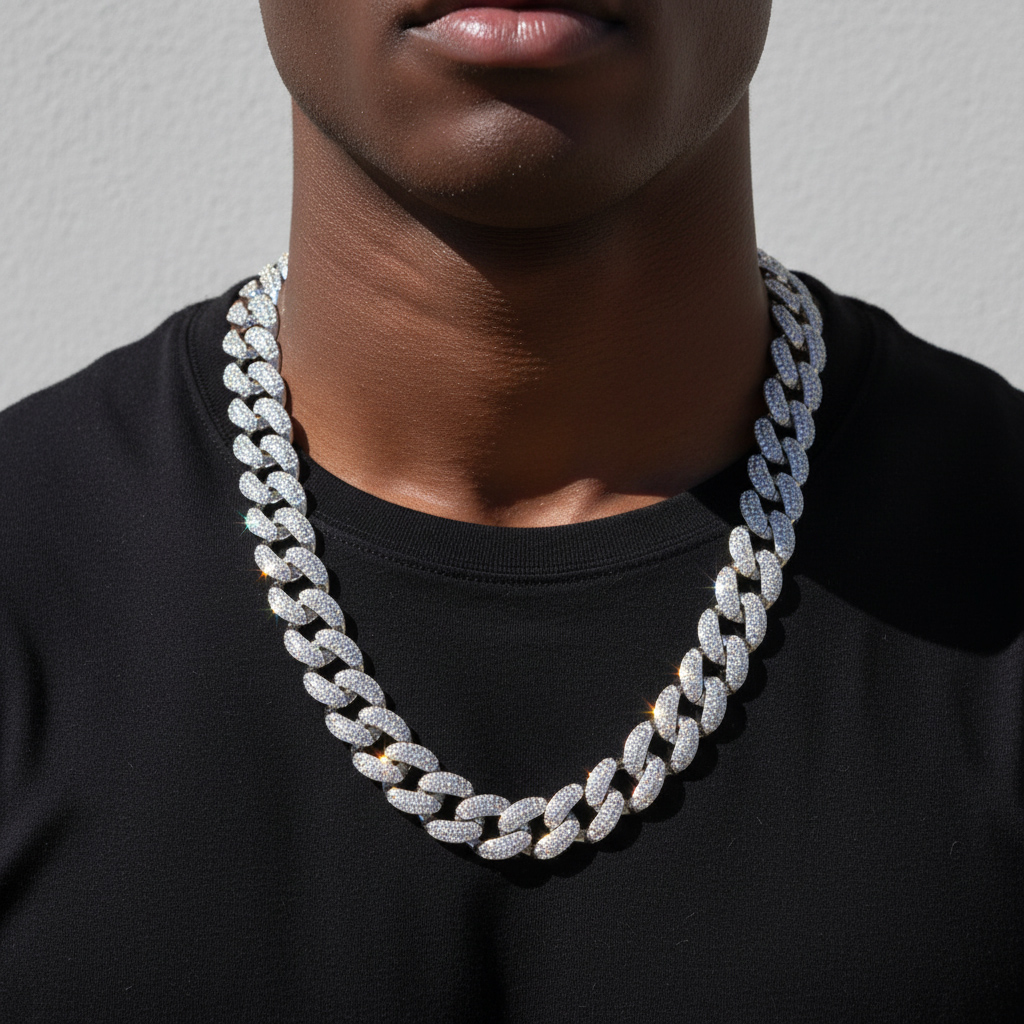 Street Luxury 16mm Iced Out Out Hidden Lock Cuban Chain In White Gold