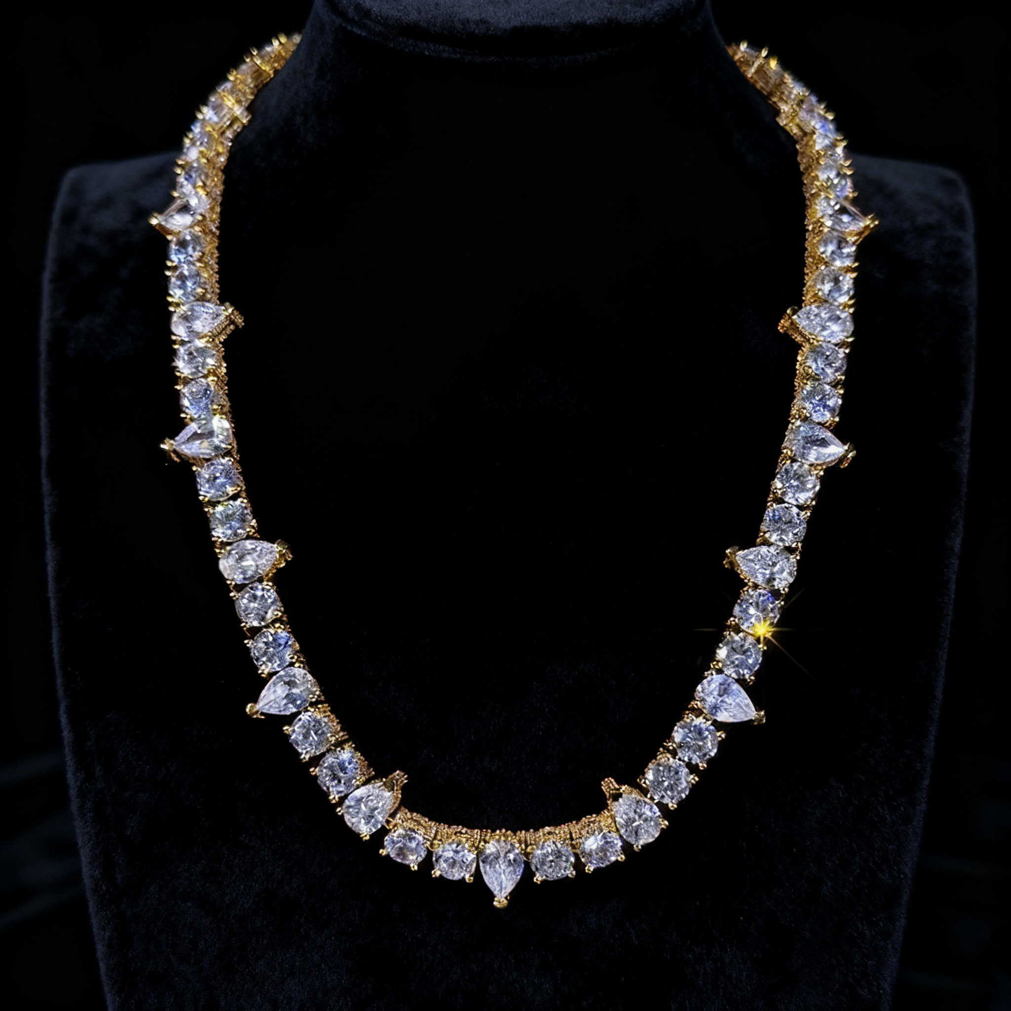 10mm Iced Out Out Round & Pear Cut Pave Tennis Chain Silver - Image 4