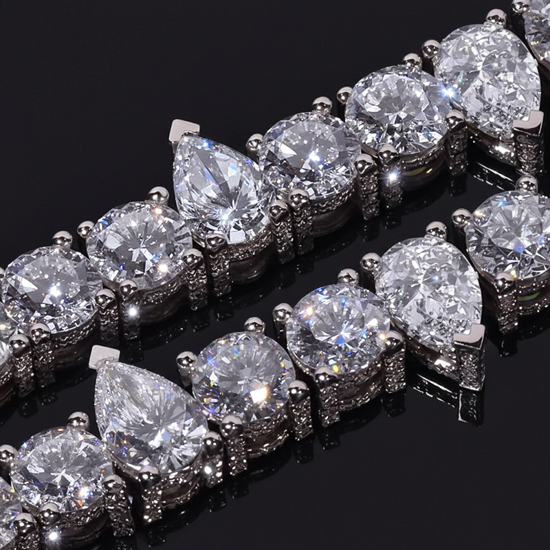 10mm Iced Out Out Round & Pear Cut Pave Tennis Chain Silver - Image 6
