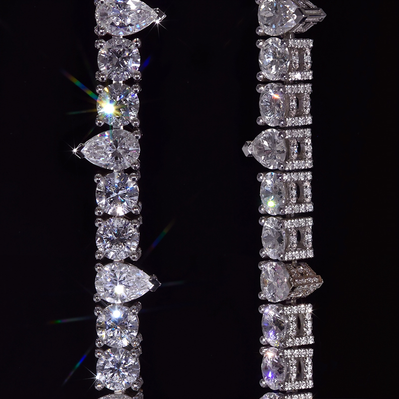 10mm Iced Out Out Round & Pear Cut Pave Tennis Chain Silver - Image 7