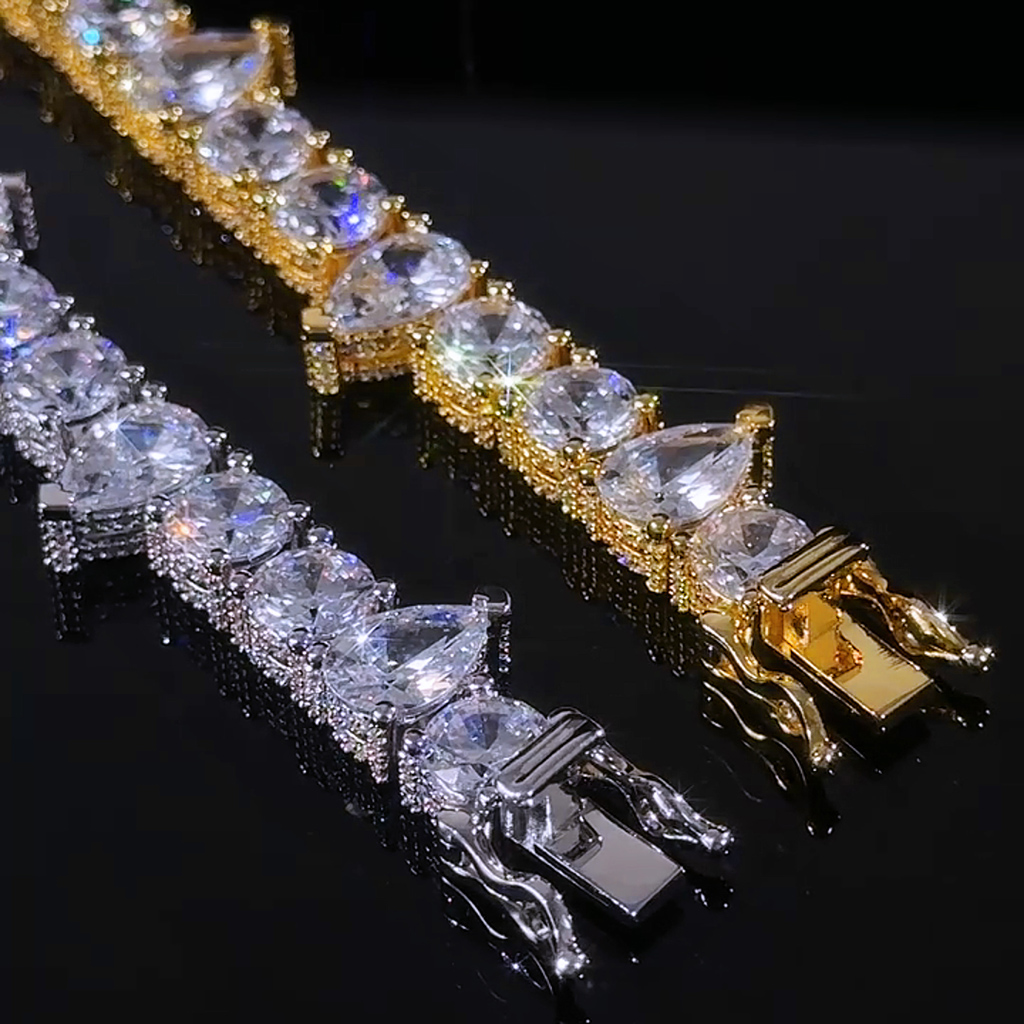 10mm Iced Out Out Round & Pear Cut Pave Tennis Chain Silver - Image 9