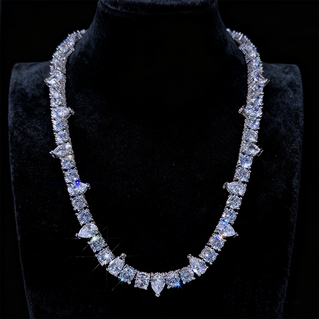 10mm Iced Out Out Round & Pear Cut Pave Tennis Chain Silver