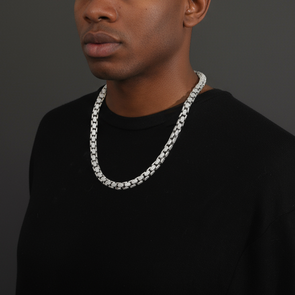 8mm Iced Out Out Round Box Chain Silver With Street Luxury Shine - Image 5