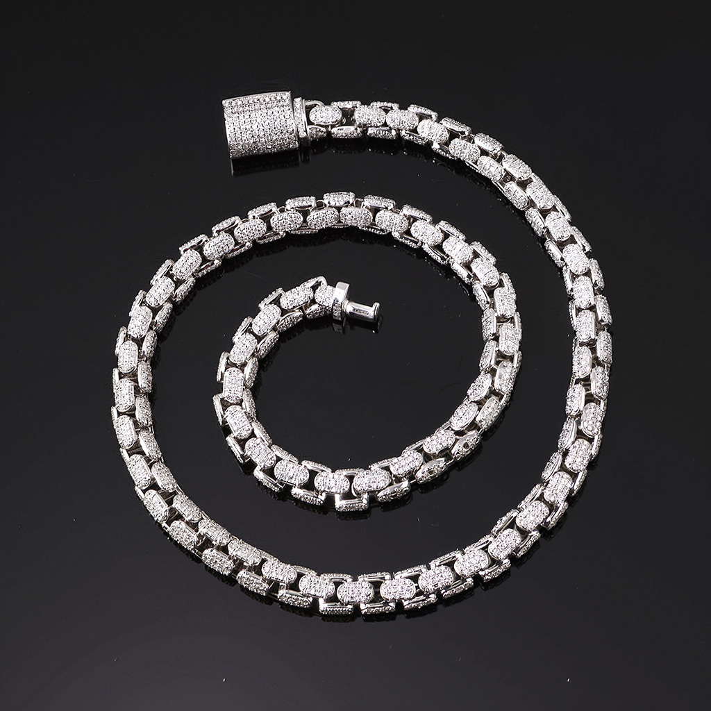 8mm Iced Out Out Round Box Chain Silver With Street Luxury Shine