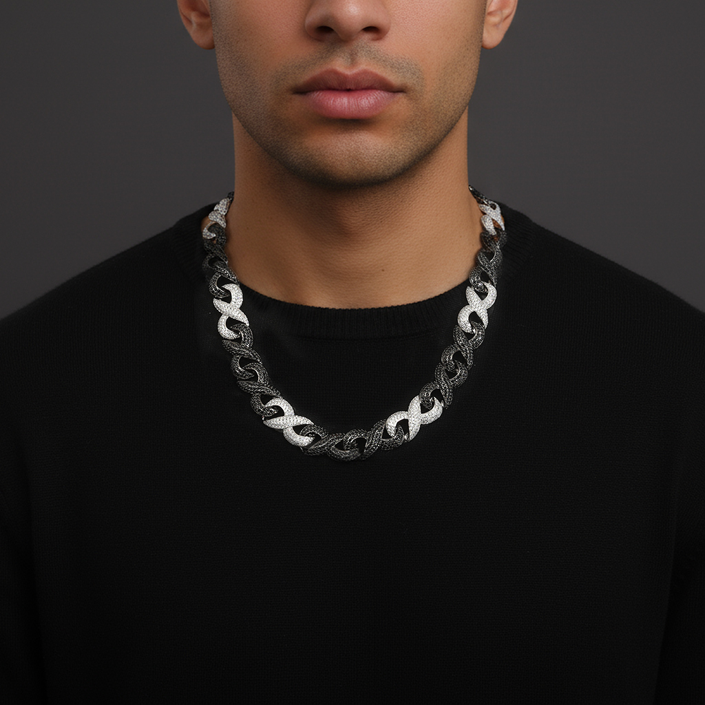 Iced Out Out Black & White Infinity Link Chain With Street Luxury Shine - Image 4