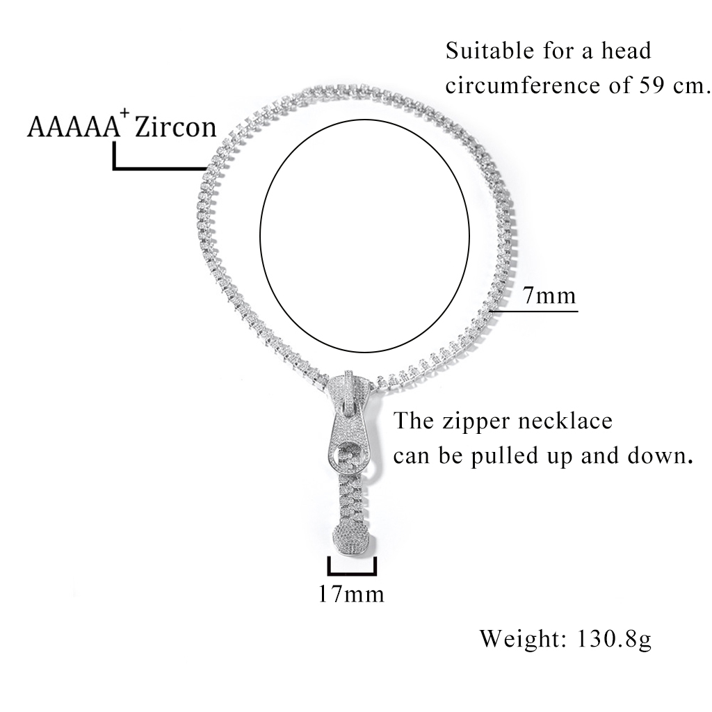 7mm Ice Out Hop Hip Bling Collar Zipper Chain Necklace Silver - Image 8