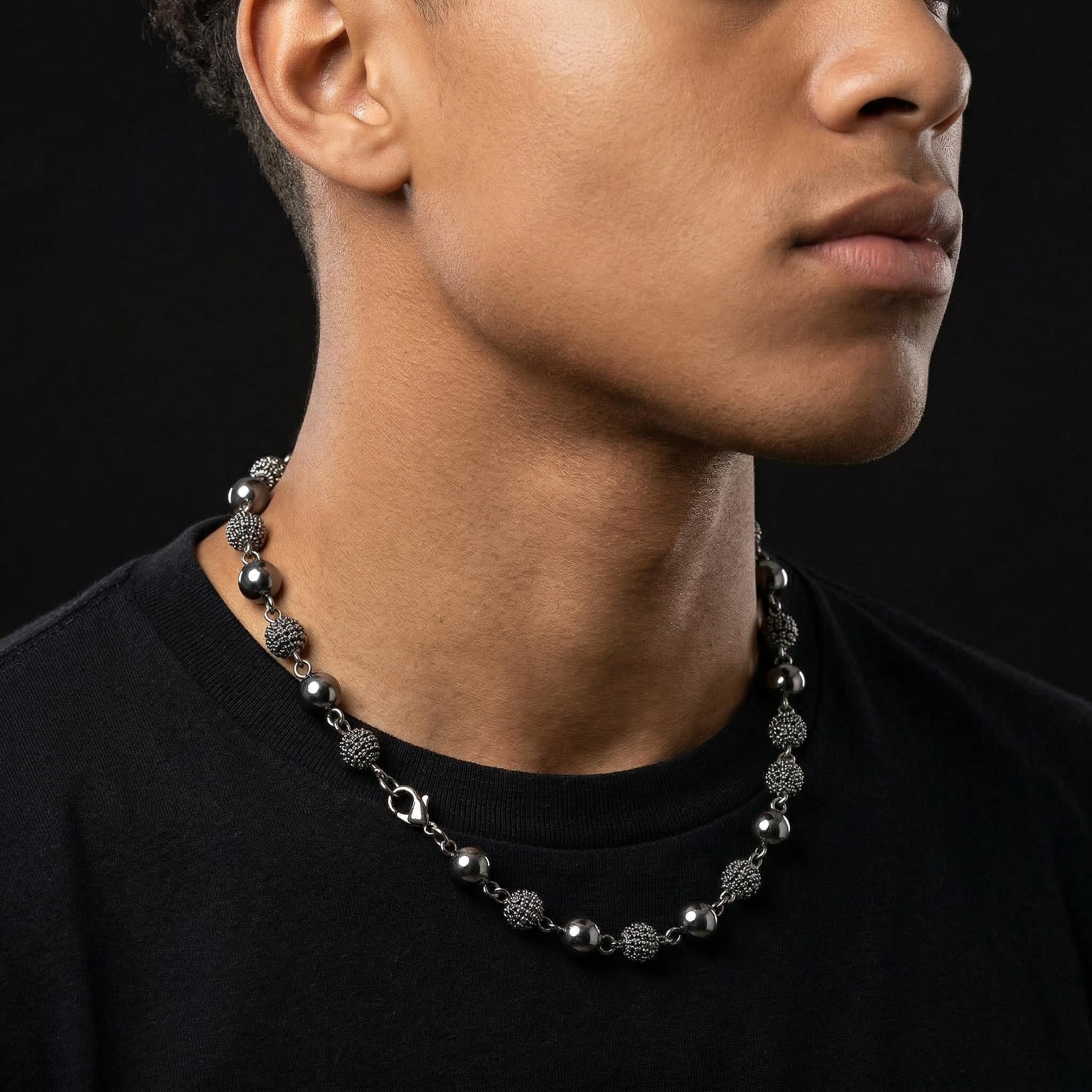 8mm Iced Out Beads Chain In Black Gold Plated With Street Luxury Shine - Image 3