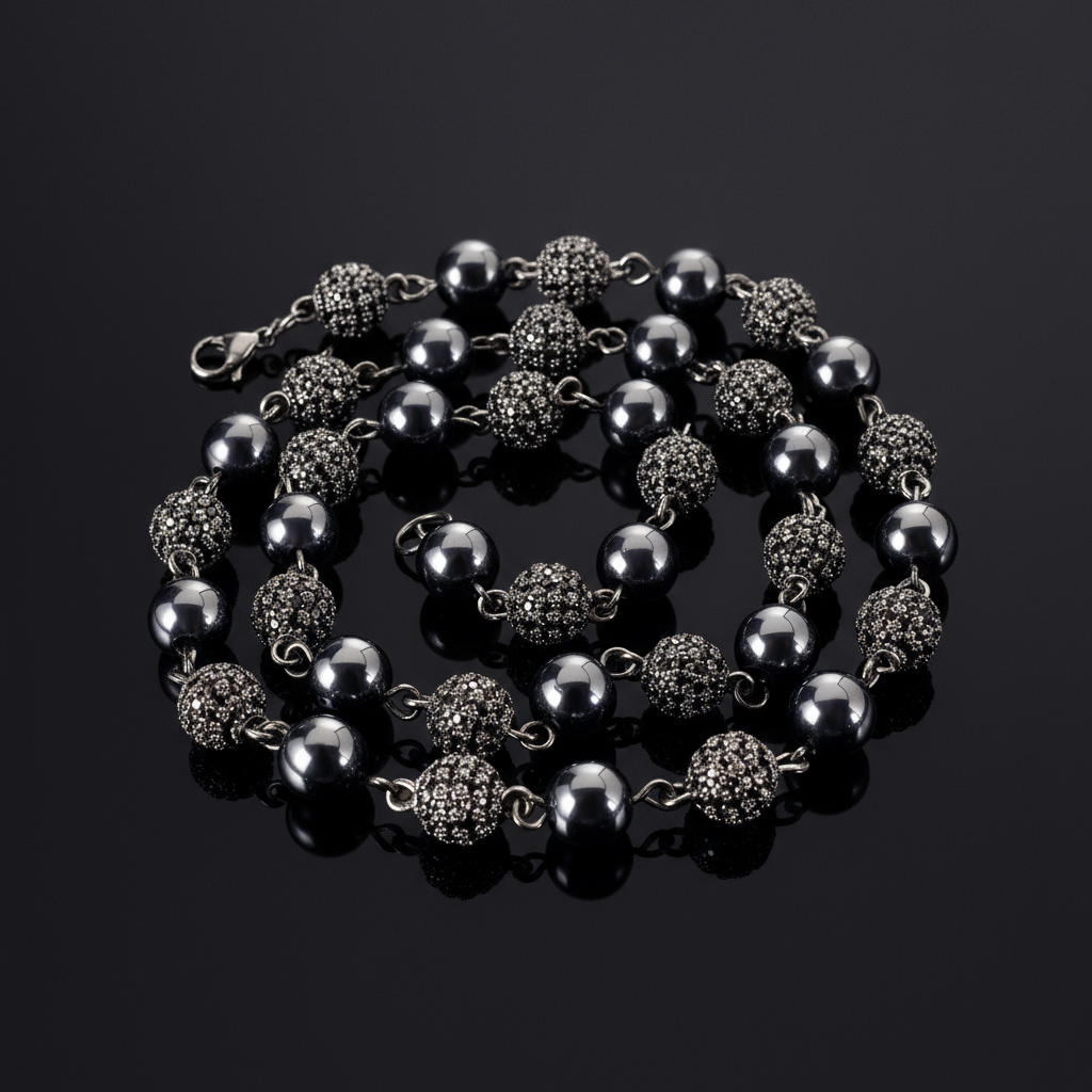 8mm Iced Out Beads Chain In Black Gold Plated With Street Luxury Shine - Image 4