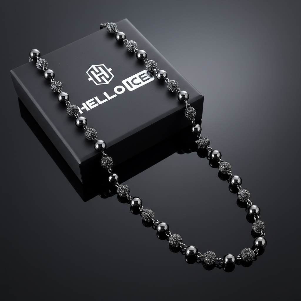8mm Iced Out Beads Chain In Black Gold Plated With Street Luxury Shine - Image 5