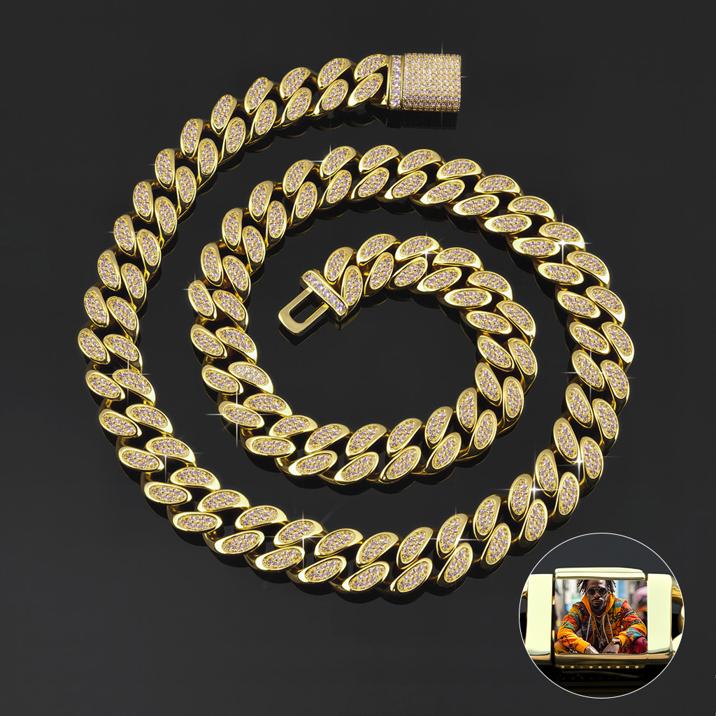 12mm Iced Out Out Custom Picture Cuban Chain With Street Luxury Shine