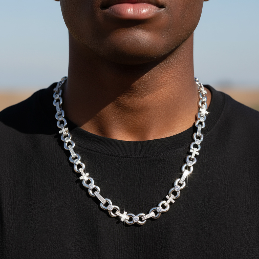 Iced Out Out 12mm Baguette Cut Infinite Cross Chain With Bold Premium Edge