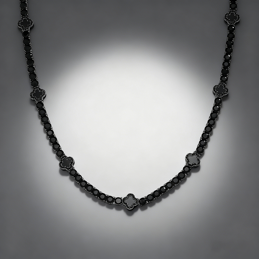 Iced Out Out Black Four Leaf Clover Tennis Chain With Street Luxury Shine - Image 3