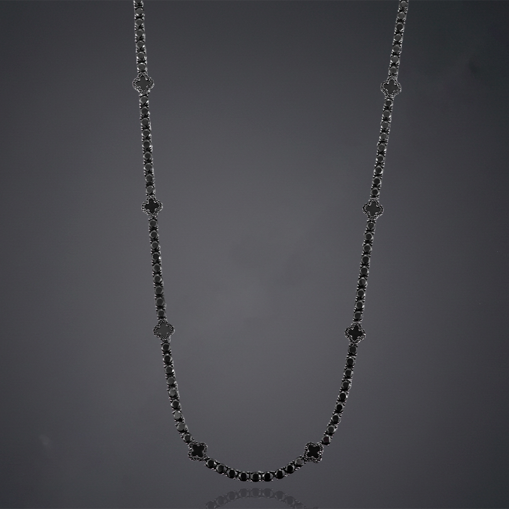 Iced Out Out Black Four Leaf Clover Tennis Chain With Street Luxury Shine - Image 5