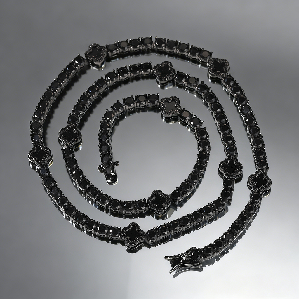 Iced Out Out Black Four Leaf Clover Tennis Chain With Street Luxury Shine - Image 7