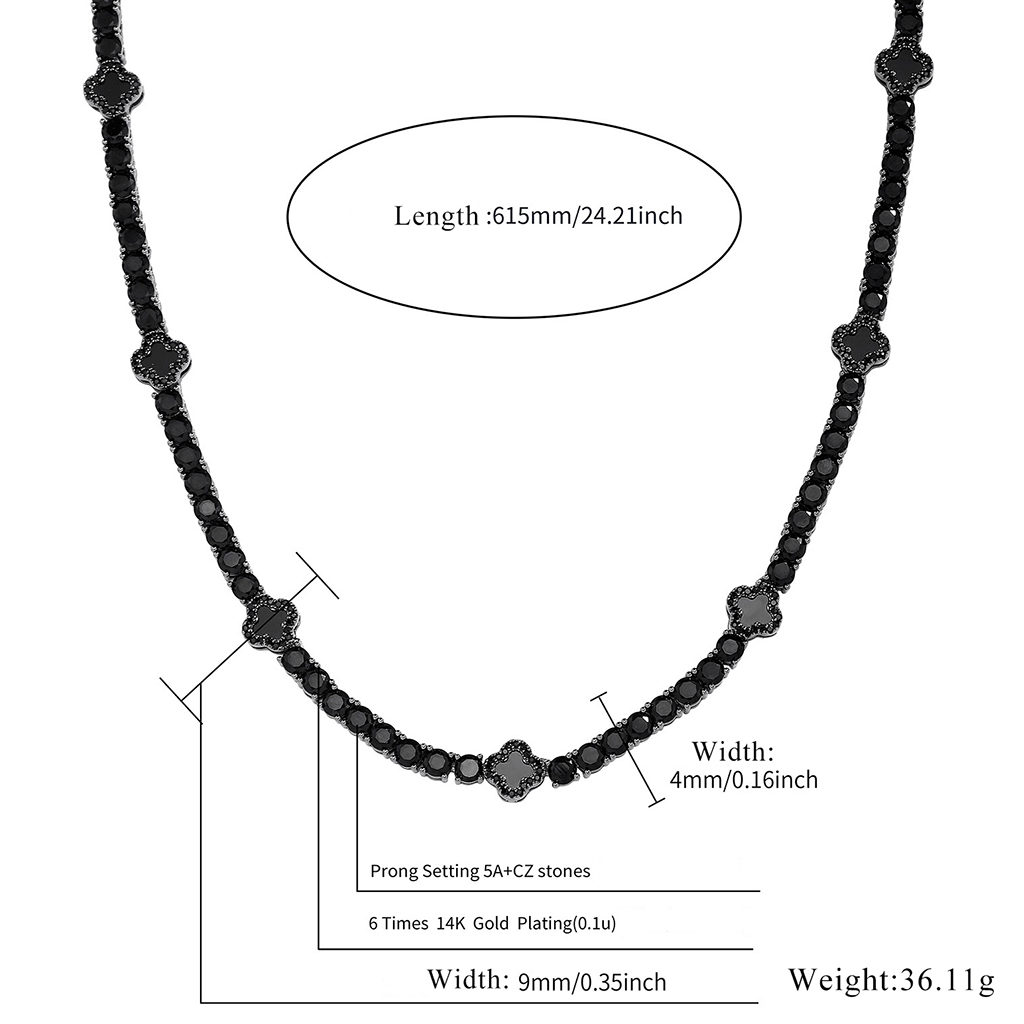 Iced Out Out Black Four Leaf Clover Tennis Chain With Street Luxury Shine - Image 8