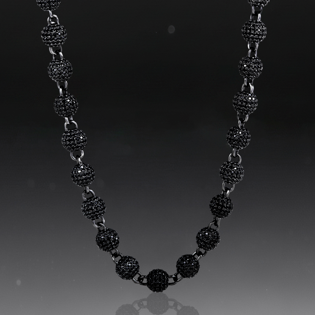 8mm Iced Out Beads Chain With Black Gold Plated With Street Luxury Shine - Image 3