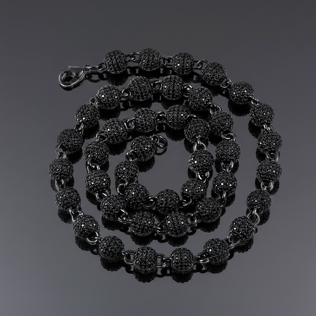 8mm Iced Out Beads Chain With Black Gold Plated With Street Luxury Shine - Image 4